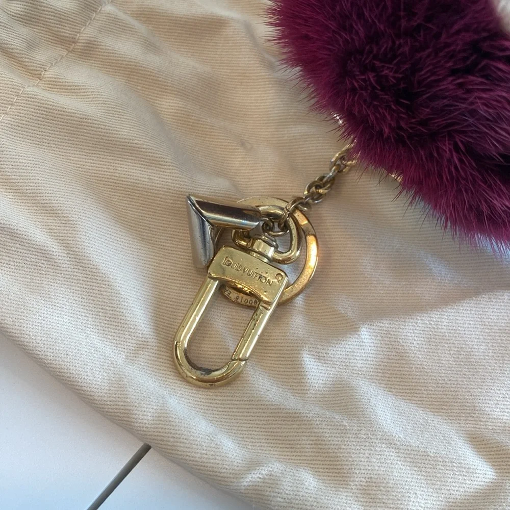 Louis Vuitton Two-Tone Fur Pom Pom Key Holder in Cream and Deep Berry